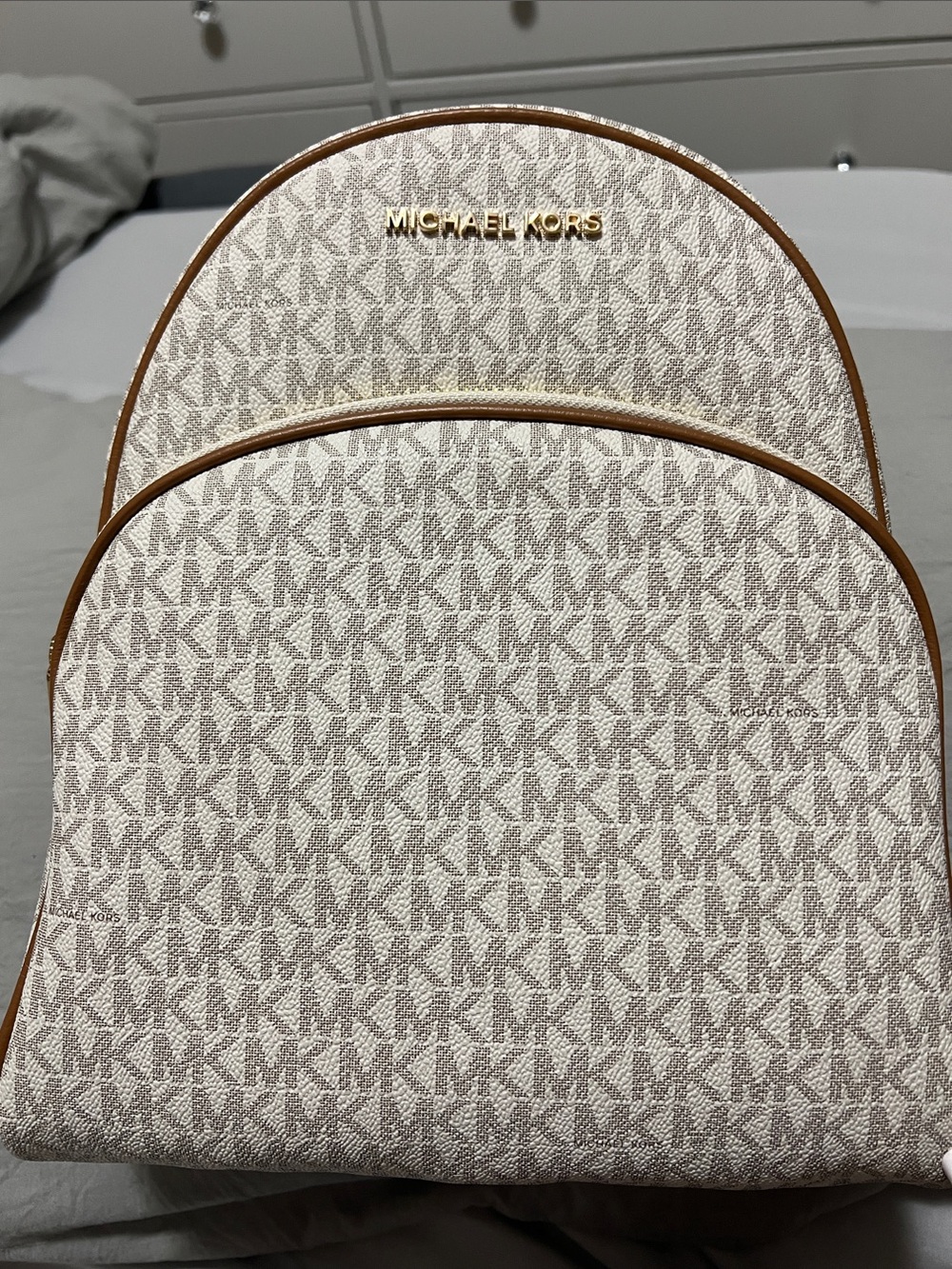 Michael Kors Beige/Light Brown Monogram Dome Backpack